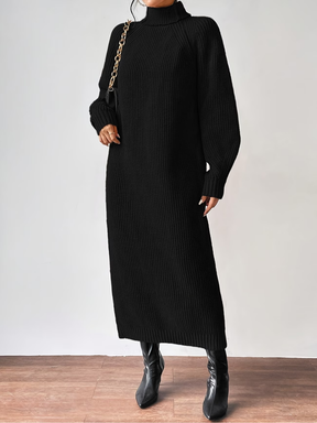 Vestido Suéter Midi em Tricô Canelado com Gola Alta e Mangas Longas - Julieta