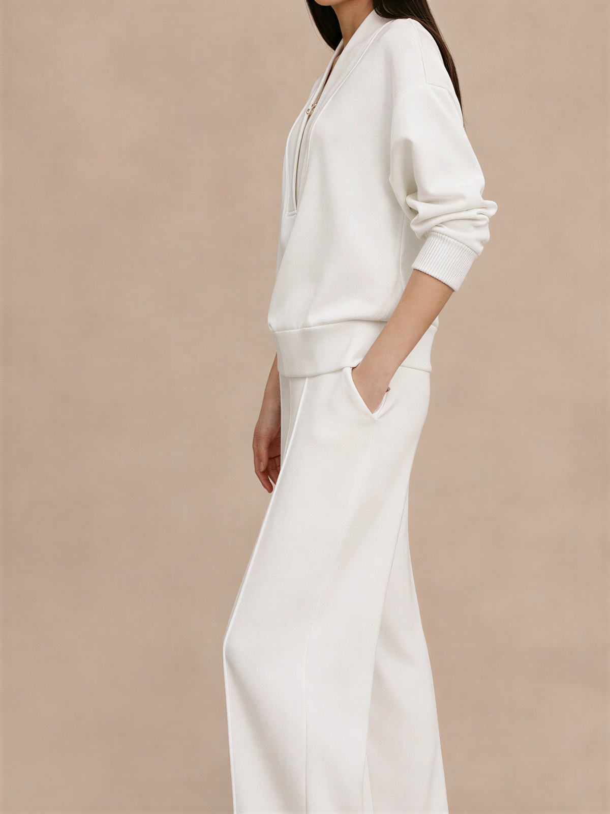 Conjunto com Suéter Gola V Canelada Estruturada e Calça Wide Leg – Louise [FRETE FULL]