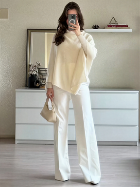 Poncho em Tricô com Barra Assimétrica e Gola Ampla Elegante – Tiana