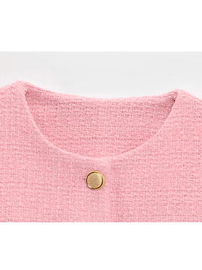 Colete Feminino Tweed Acinturado com Cinto e Bolsos Decorativo - Corine