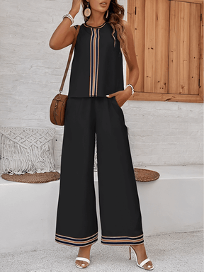 Conjunto com Blusa Regata Estampada e Calça Cós Alto com Bolsos - Melody