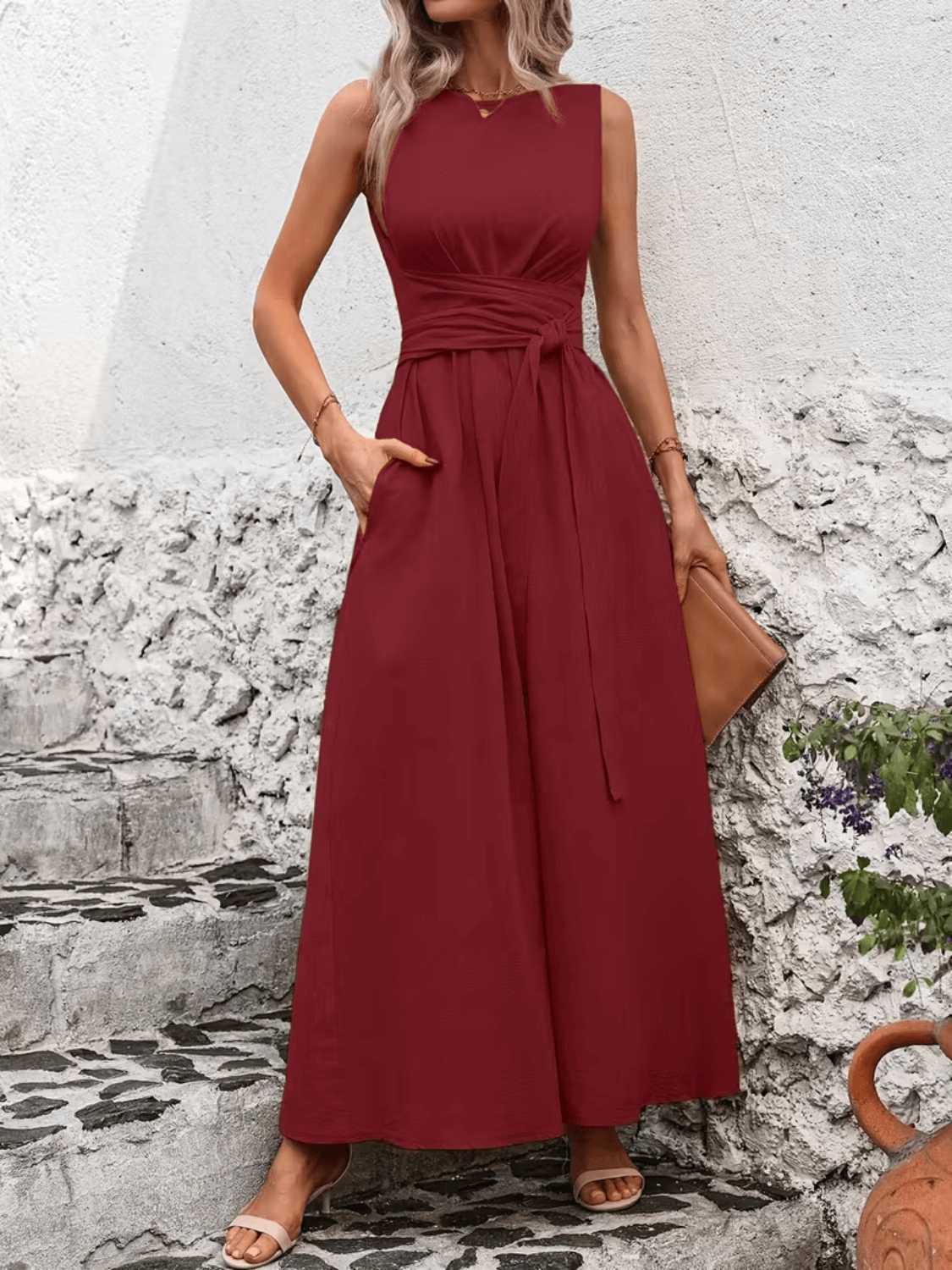 Vestido Longo Regata Acinturado com Faixa Ajustável e Bolsos – Amira [FRETE FULL]