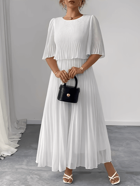 Vestido Longo Plissado em Chiffon com Camadas Duplas – Marcela