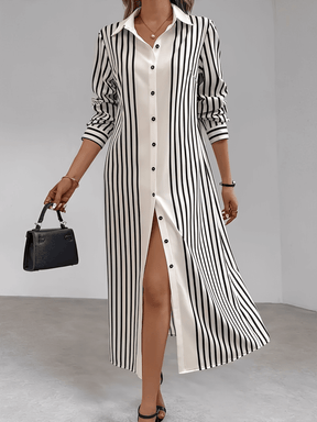 Vestido Chemise com Listras Verticais e Botões Frontais Elegantes – Julia [FRETE FULL]