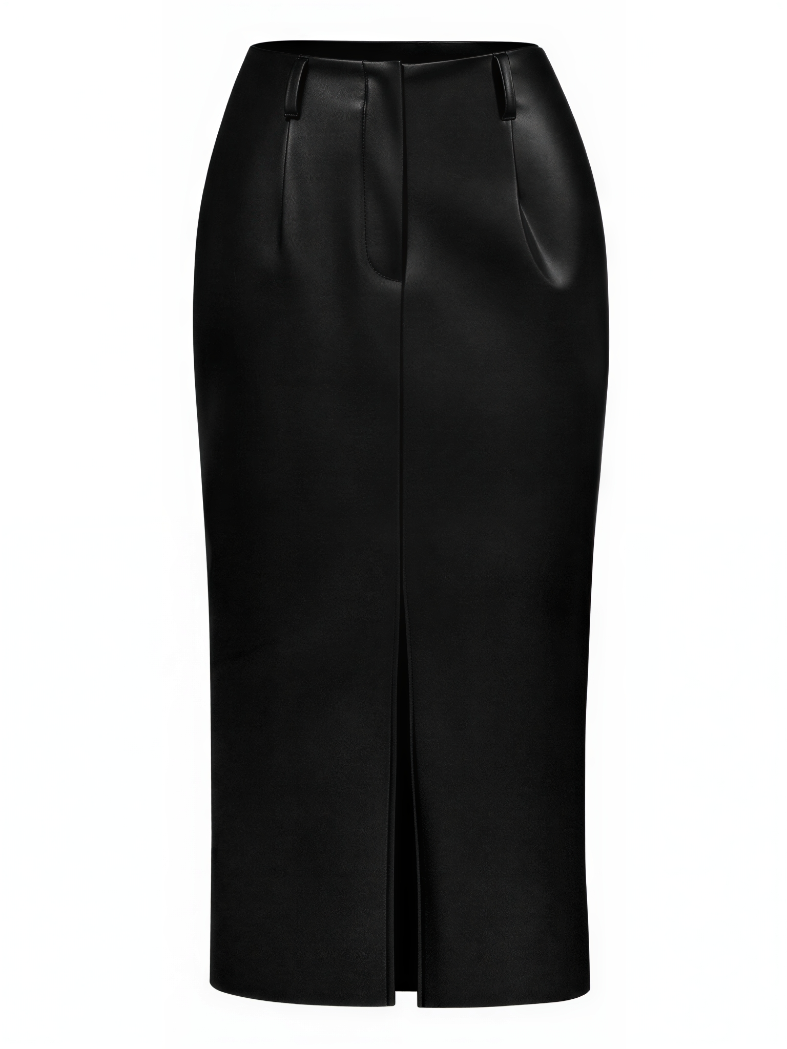 Saia Midi em Couro PU com Fenda Frontal Elegante e Cintura Alta – Germana