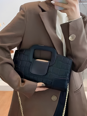 Bolsa em Couro PU Estruturada Textura Croco com Alça de Corrente - Lucie