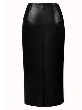 Saia Midi em Couro PU com Fenda Frontal Elegante e Cintura Alta – Germana