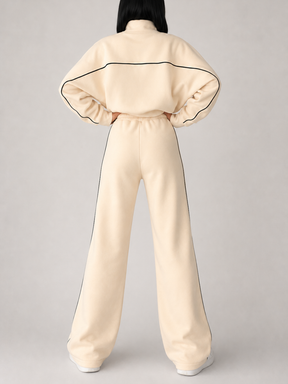 Conjunto Esportivo com Listras Casaco de Zíper e Calça Wide Leg - Pabline