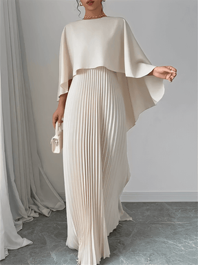 Vestido Longo de Festa Plissado com Capa Peplum Embutida – Loren