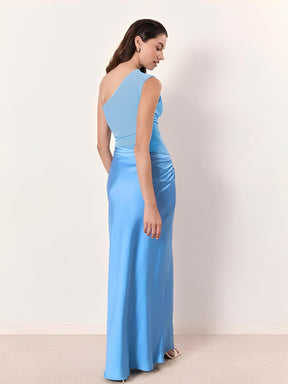 Vestido Longo Acinturado Acetinado Decote Diagonal e Ombro Único – Mirela [FRETE FULL]