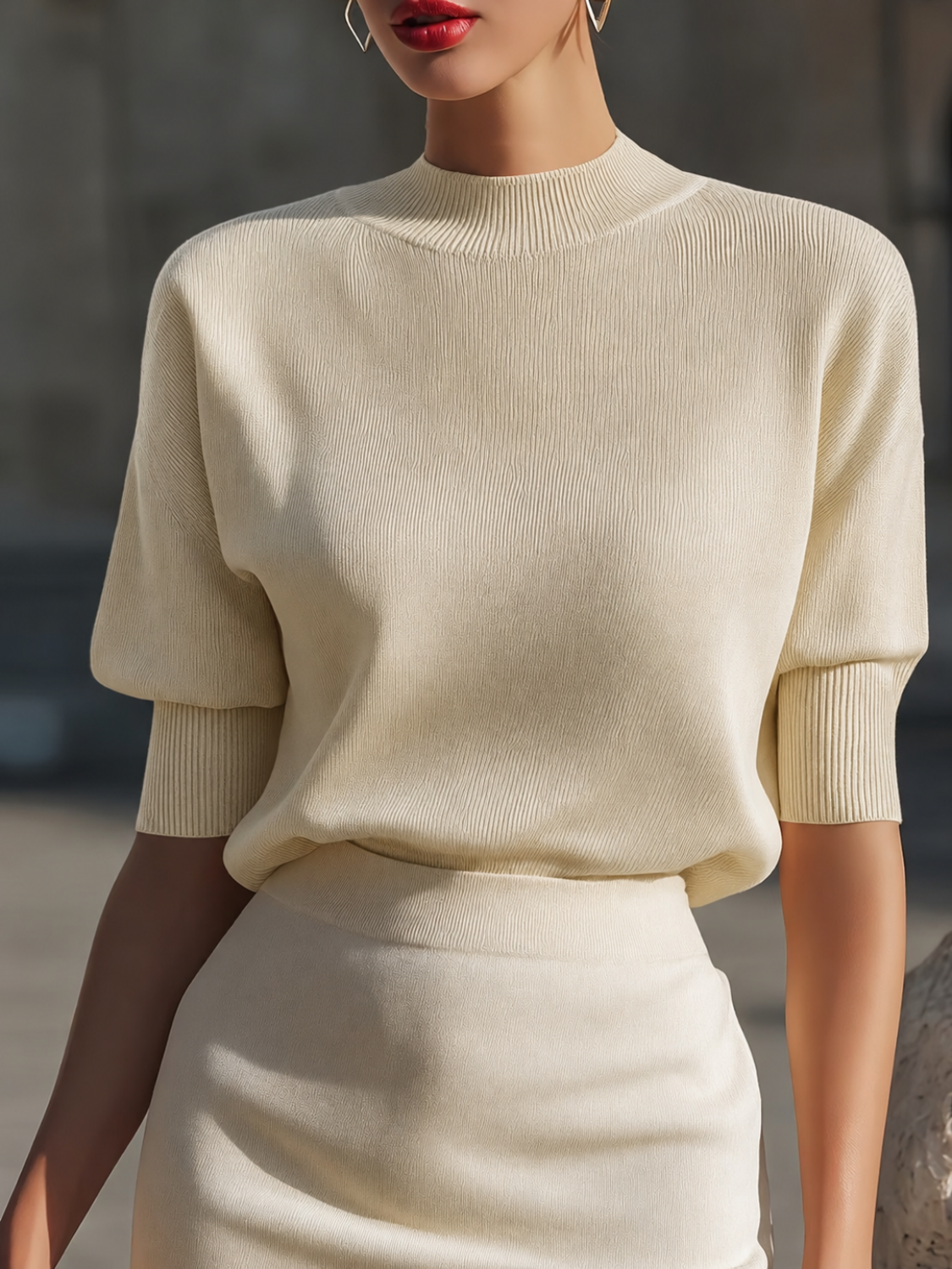 Blusa em Viscose com Gola Média Canelada e Manga 3/4 Bufante - Manuela