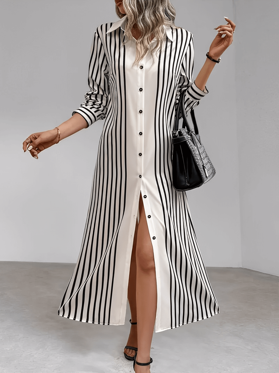 Vestido Chemise com Listras Verticais e Botões Frontais Elegantes – Julia [FRETE FULL]