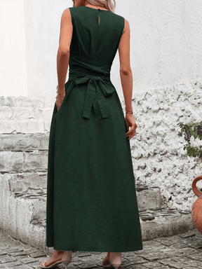 Vestido Longo Regata Acinturado com Faixa Ajustável e Bolsos – Amira [FRETE FULL]