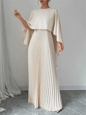Vestido Longo de Festa Plissado com Capa Peplum Embutida – Loren [FRETE FULL]