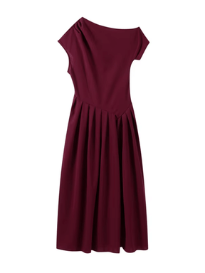 Vestido Maxi com Ombro Assimétrico e Saia Plissada Sofisticada – Luana [FRETE FULL]