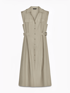 Vestido Midi Chemise Sem Mangas com Botões Dourados e Fivelas – Melina