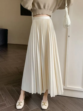 Saia Midi Plissada Modelagem Evasê Cintura Alta - Jamile