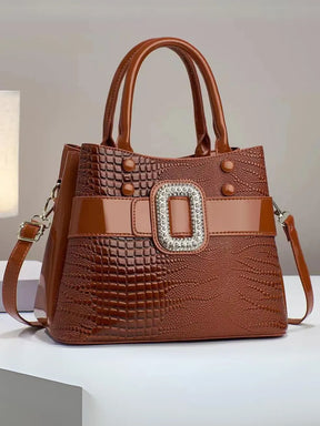 Bolsa Feminina de Ombro em Couro Brilhante com Textura Crocodilo - Tereza [FRETE FULL]