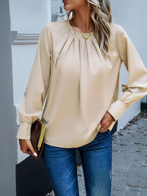 Camisa Franzida com Gola Redonda e Mangas Longas - Angelina [FRETE FULL]