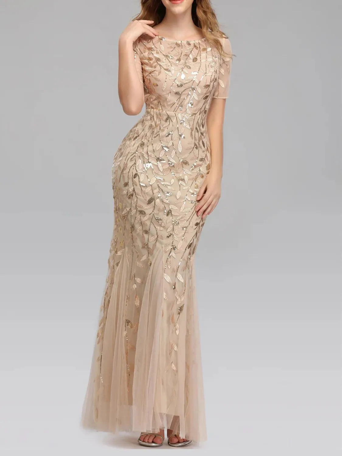 Vestido Longo de Festa Sereia com Tule Transparente e Bordados -  Lyra [FRETE FULL]