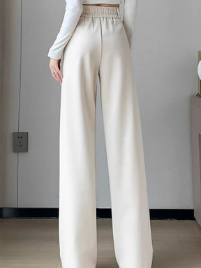 Calça Wide de Lã Batida com Cintura Alta de Elástico e Bolsos – Maysa [FRETE FULL]