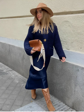 Cardigan de Tricô Ponto Grosso com Botões e Bolsos - Seraphine