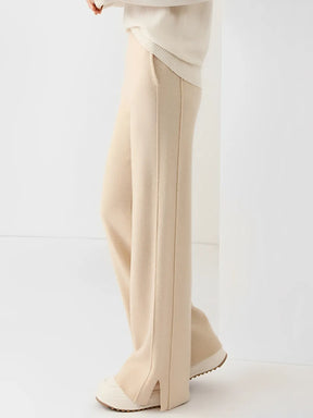 Calça Pantalona Feminina de Lã com Bolsos e Abertura na Barra – Vivian