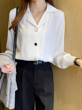 Camisa Feminina Acetinada com Gola Polo e Botões - Lucy [FRETE FULL]