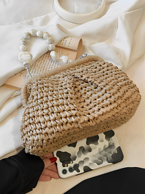 Bolsa Feminina Clutch em Palha com Alça de Pedrarias - Laila [FRETE FULL]