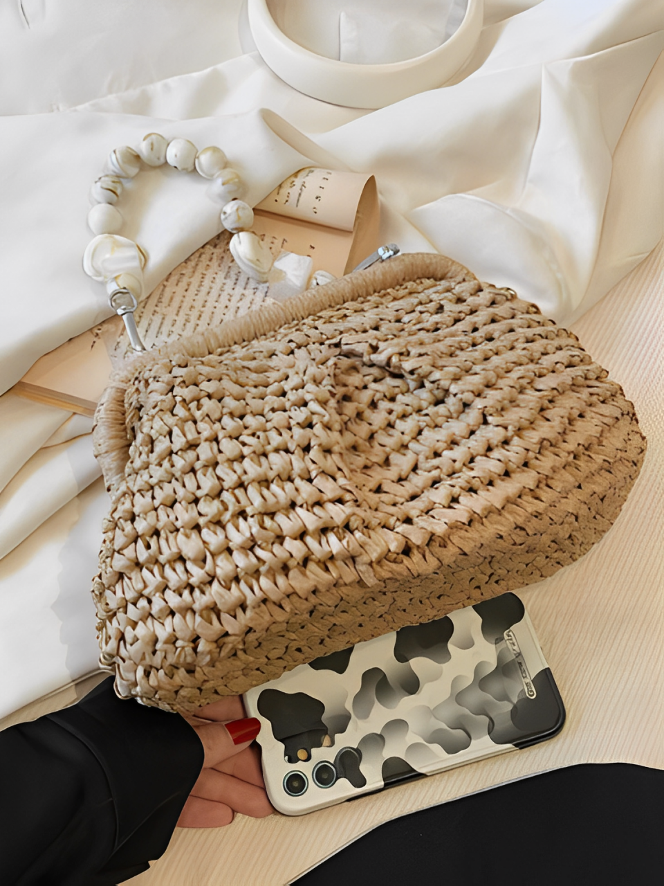 Bolsa Feminina Clutch em Palha com Alça de Pedrarias - Laila [FRETE FULL]