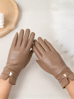 Luva Touch em Couro PU e Suede com Fivela Dourada Elegante - Kimberly