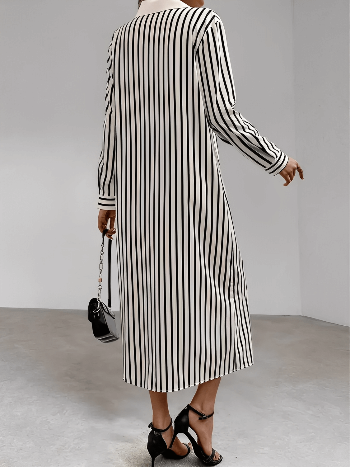 Vestido Chemise com Listras Verticais e Botões Frontais Elegantes – Julia [FRETE FULL]