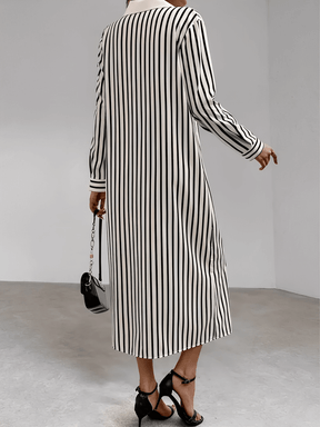Vestido Chemise com Listras Verticais e Botões Frontais Elegantes – Julia [FRETE FULL]