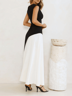 Vestido Longo Sem Mangas com Design Bicolor Diagonal Elegante - Alane [FRETE FULL]