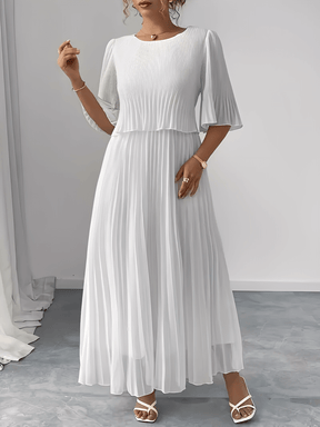 Vestido Longo Plissado em Chiffon com Camadas Duplas – Marcela