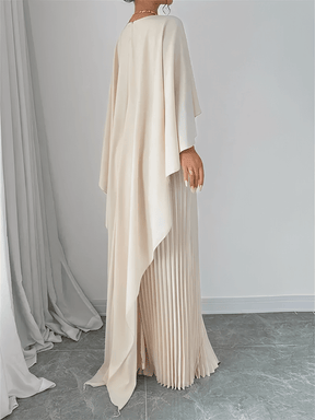 Vestido Longo de Festa Plissado com Capa Peplum Embutida – Loren