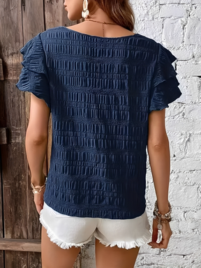 Blusa Texturizada com Babados nas Mangas e Gola Redonda – Sofia