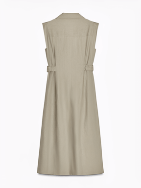 Vestido Midi Chemise Sem Mangas com Botões Dourados e Fivelas – Melina