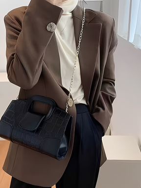 Bolsa em Couro PU Estruturada Textura Croco com Alça de Corrente - Lucie