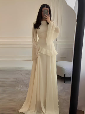 Vestido Longo de Festa em Chiffon com Manga Sino Babado e Amarração - Rubia