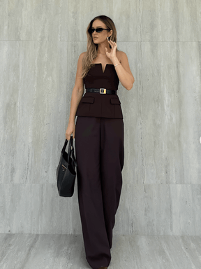 Blusa Tomara que Caia Estruturada com Recorte em V e Bolsos - Rita