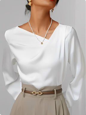 Blusa Acetinada com Decote Assimétrico e Punho com Botão – Dolores