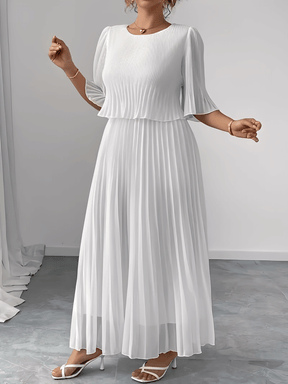 Vestido Longo Plissado em Chiffon com Camadas Duplas – Marcela