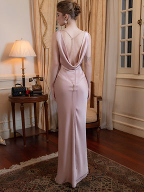 Vestido de Festa Longo Acetinado com Decote Drapeado e Costas Nuas  – Selin [FRETE FULL]