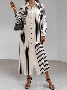 Vestido Chemise com Listras Verticais e Botões Frontais Elegantes – Julia [FRETE FULL]