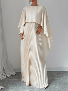 Vestido Longo de Festa Plissado com Capa Peplum Embutida – Loren [FRETE FULL]