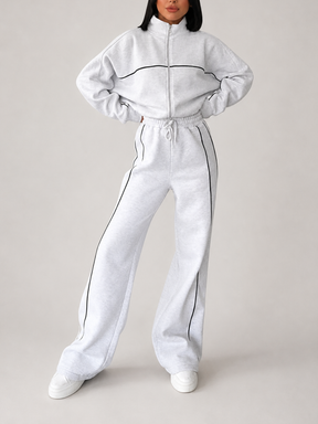 Conjunto Esportivo com Listras Casaco de Zíper e Calça Wide Leg - Pabline