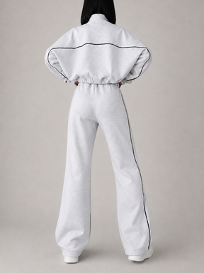 Conjunto Esportivo com Listras Casaco de Zíper e Calça Wide Leg - Pabline