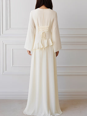 Vestido Longo de Festa em Chiffon com Manga Sino Babado e Amarração - Rubia