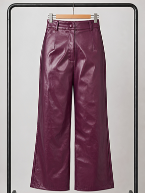 Calça Pantalona Wide Leg em Couro PU Cintura Alta - Beatrice